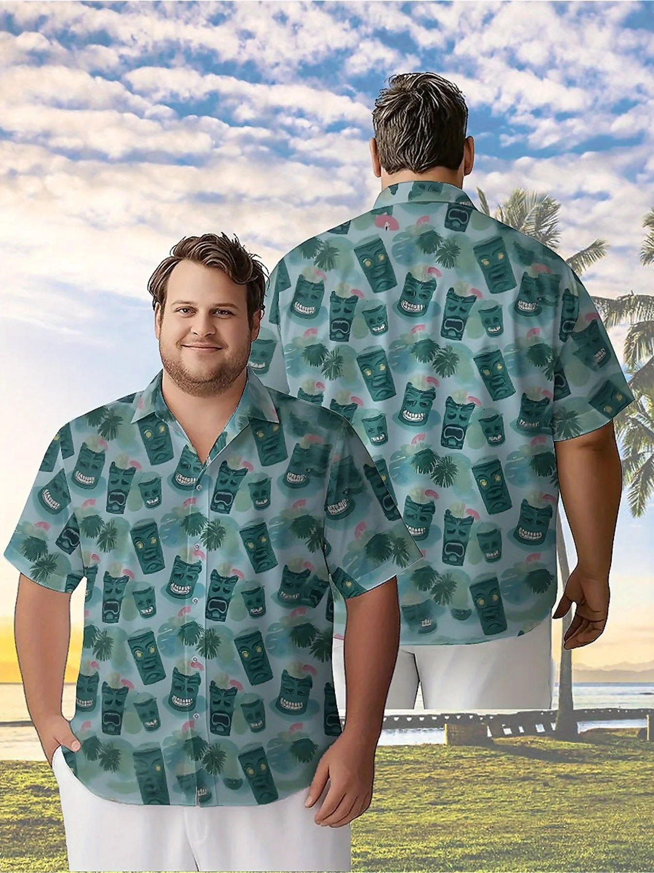 Мужские гавайские рубашки больших размеров с рисунком маски тики