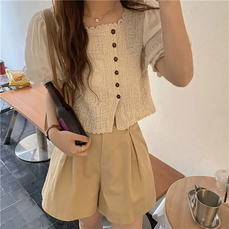 Кружевные рубашки во французском стиле с квадратным воротником - Фотография_3