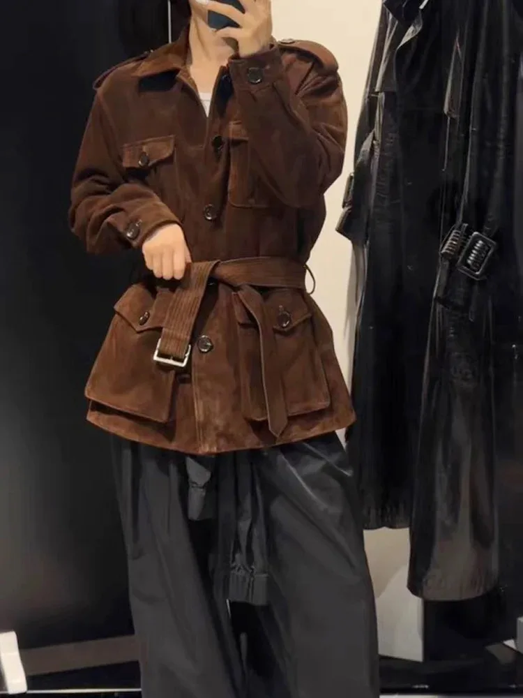 Женская импортная детская замшевая длинная куртка в стиле ретро - Фотография_3