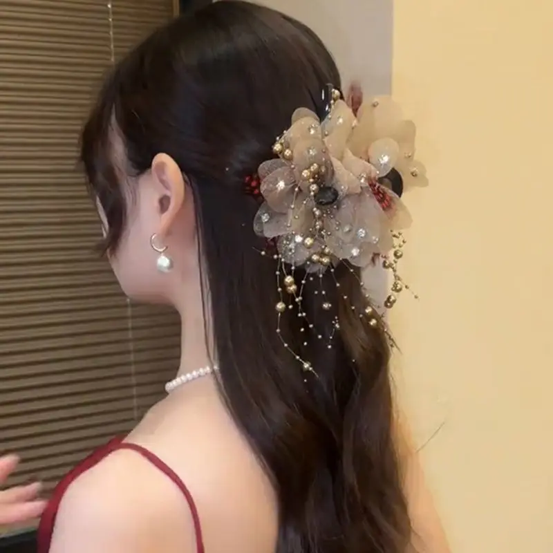 Женская модная повседневная заколка для волос в горошек с перьями - Фотография_3