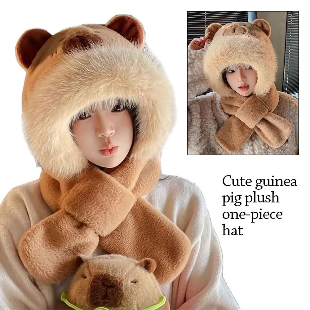 Милая плюшевая зимняя интегрированная шапка - Фотография_4