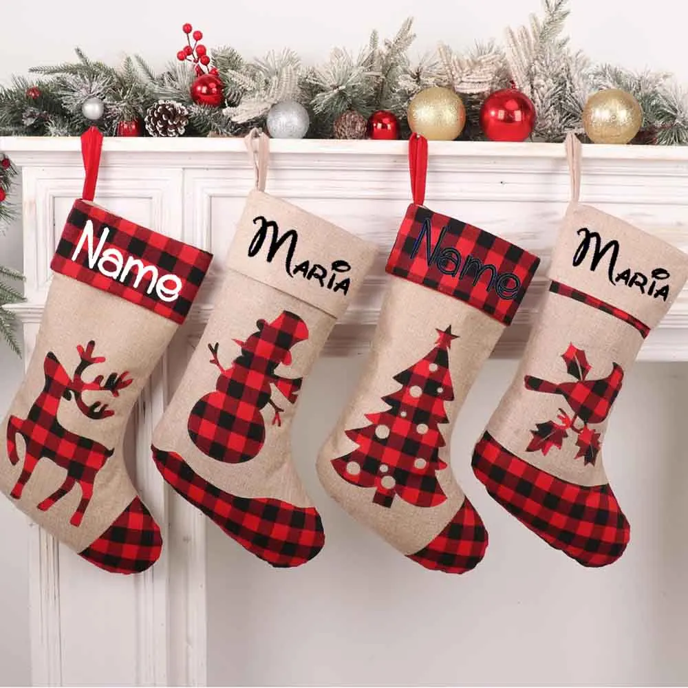 Персонализированные льняные рождественские носки