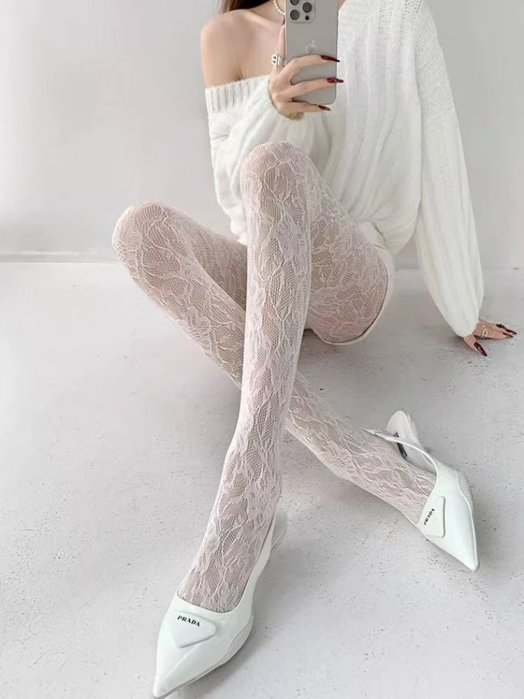 Белые носки, женские сексуальные ажурные чулки - Фотография_3