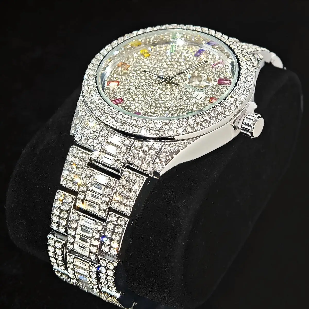 Горячие роскошные брендовые мужские круглые часы со льдом - Фотография_4