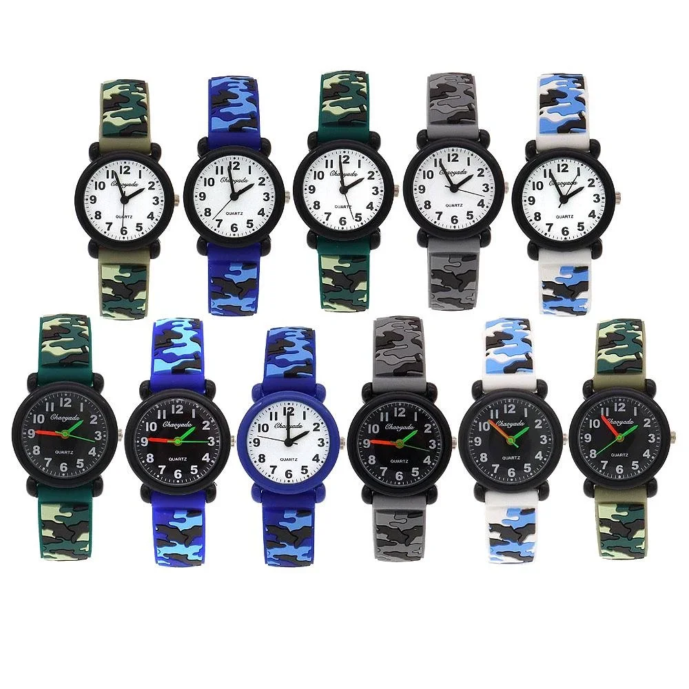 Кварцевые часы с камуфляжным силиконовым ремешком для мальчиков и девочек
