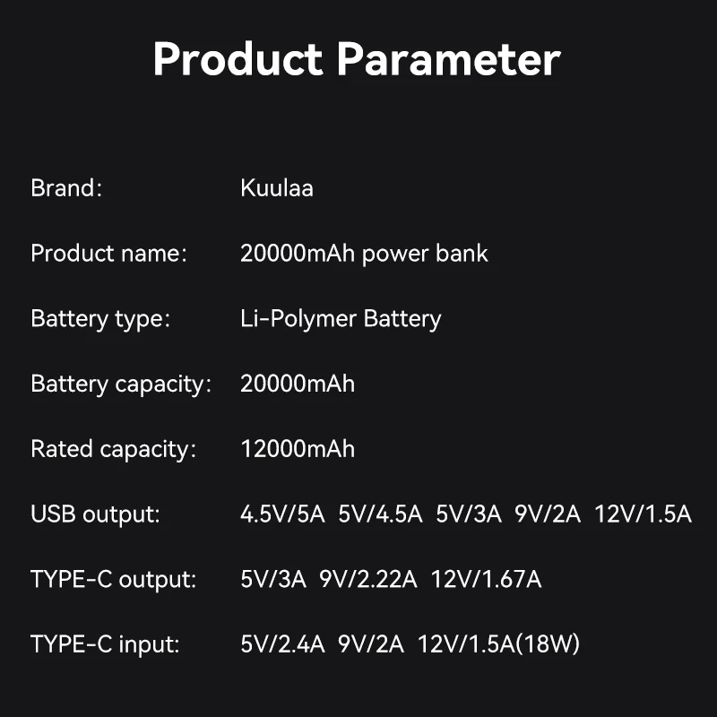 Kuulaa 20000 мач power bank портативный внешний аккумулятор 22 - Фотография_6