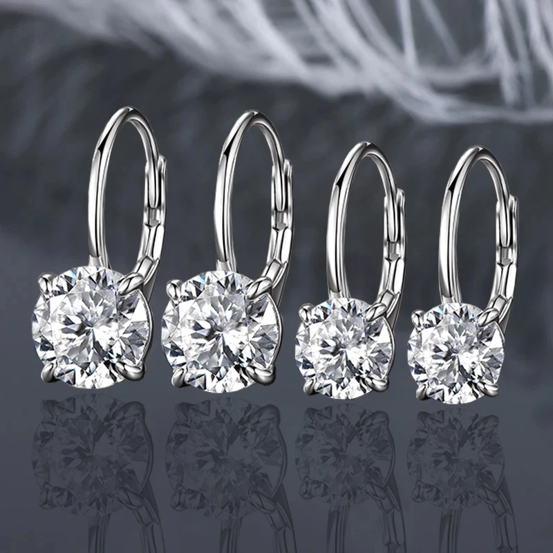 Мм 1ct 2ct круглые серьги-клипсы с муассанитом и бриллиантами - Фотография_2