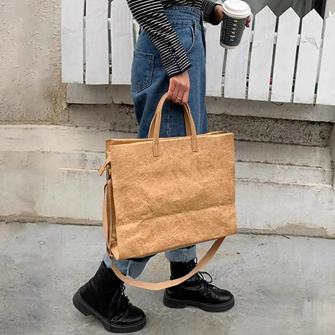 Женские винтажные сумки на плечо из крафт-бумаги - Фотография_3