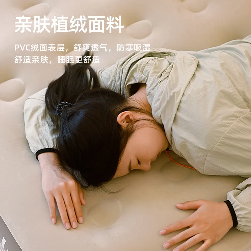 Наружный походный флокированный автоматический надувной коврик - Фотография_4