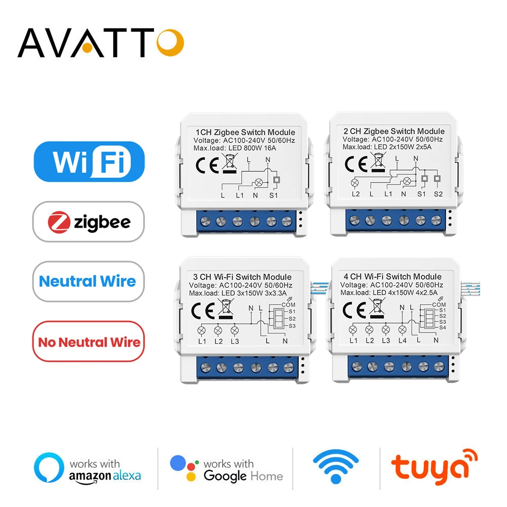 Модуль умного выключателя света avatto tuya wifi zigbee