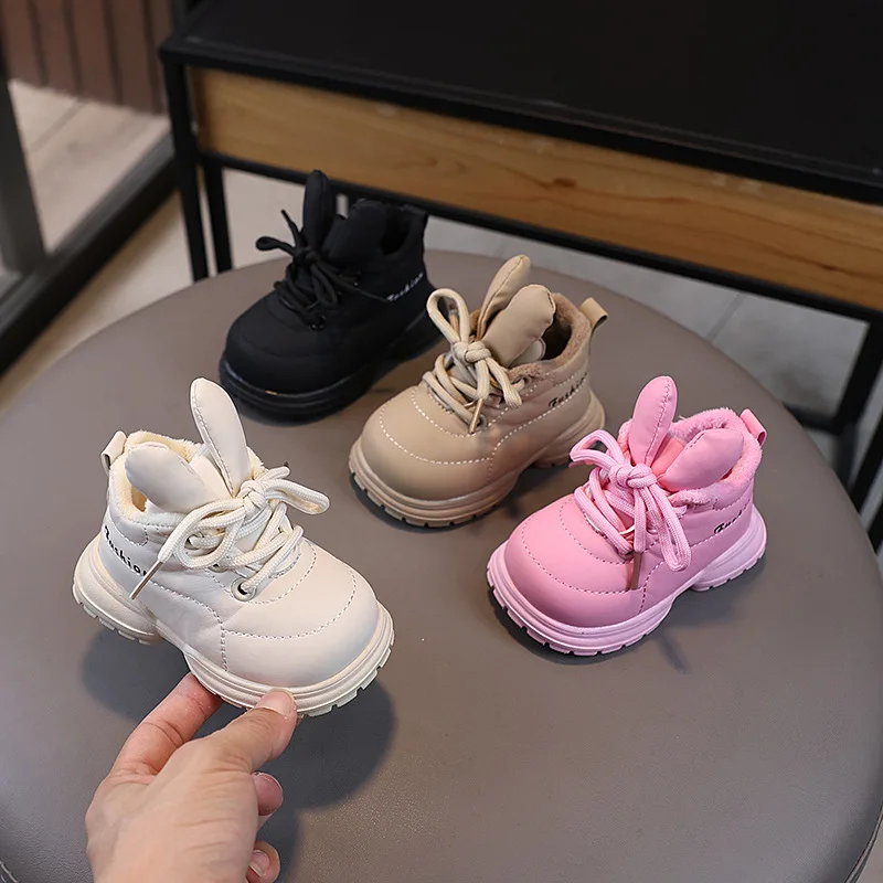 Новые зимние детские хлопковые сапоги с милыми кроличьими ушками