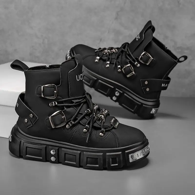 Оригинальные брендовые мужские ботинки на платформе в стиле панк - Фотография_3