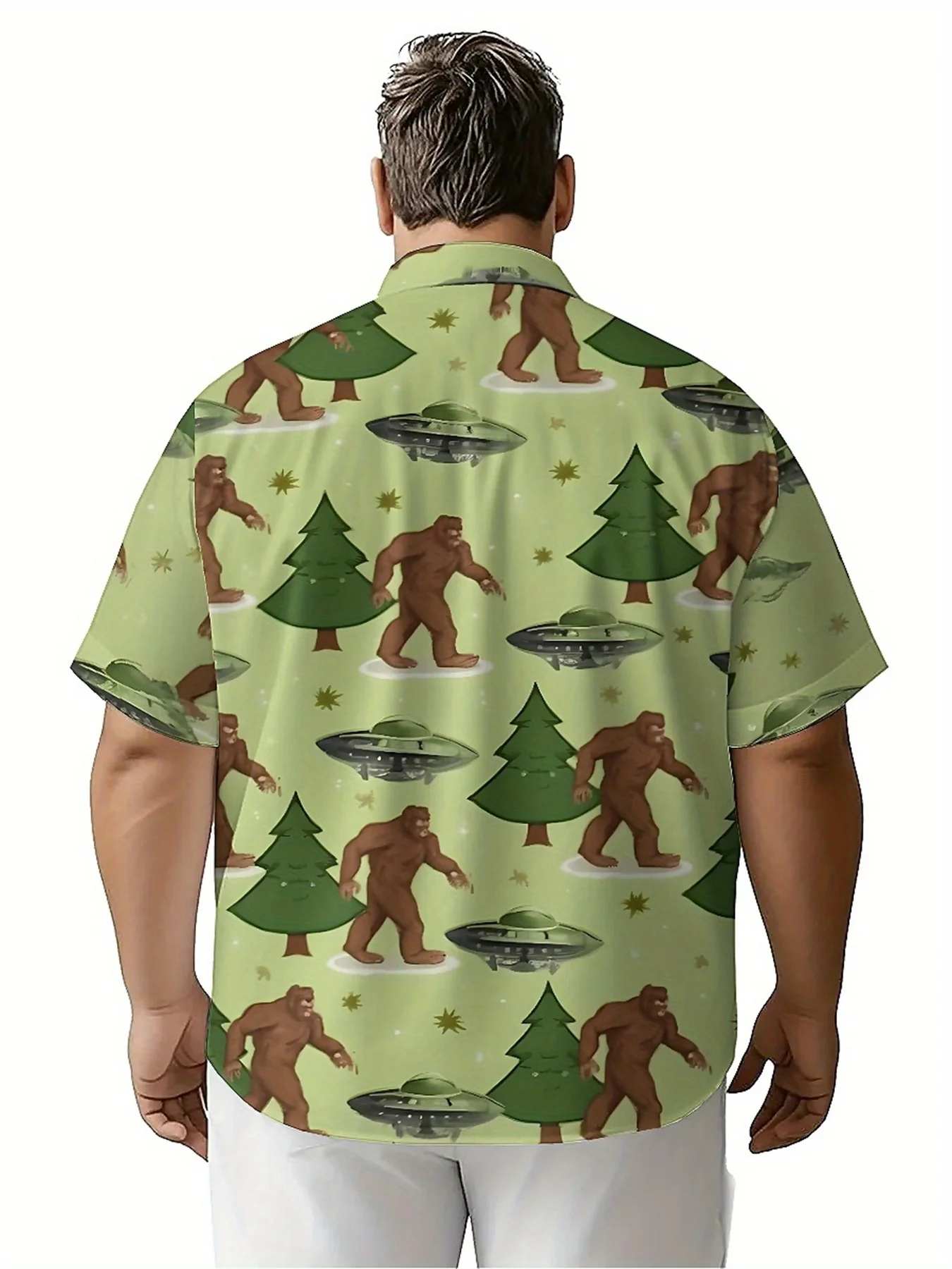 Мужские гавайские рубашки больших размеров с узором большой ноги и нло - Фотография_3