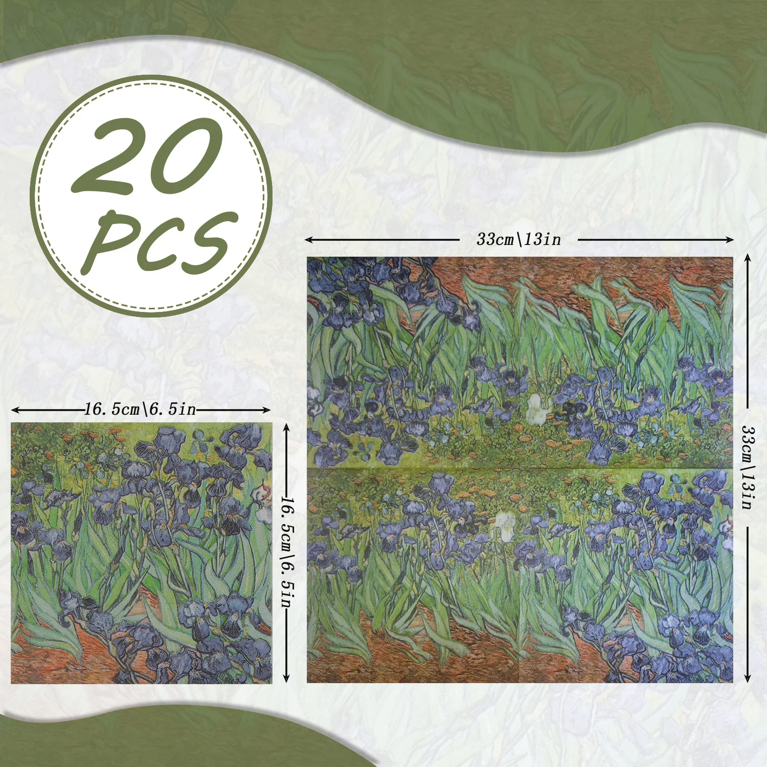 Бумажная салфетка с принтом van gogh irises из чистой древесной массы - Фотография_2
