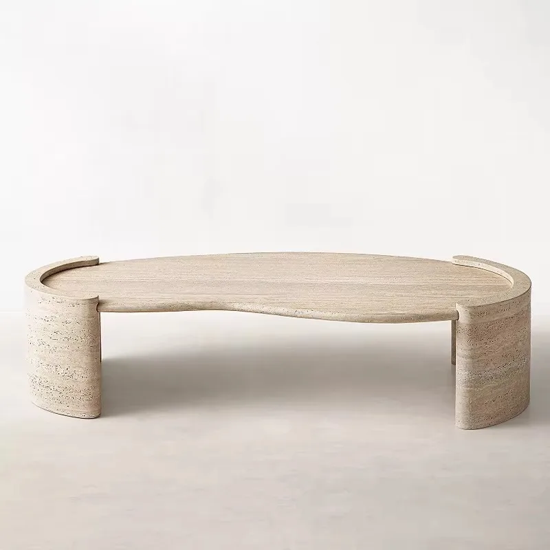 Журнальный столик в стиле ваби-саби из скандинавского травертина - Фотография_2