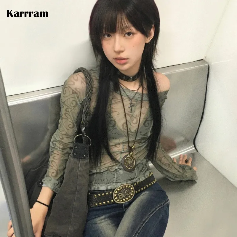Эстетичные сетчатые топы karrram grunge