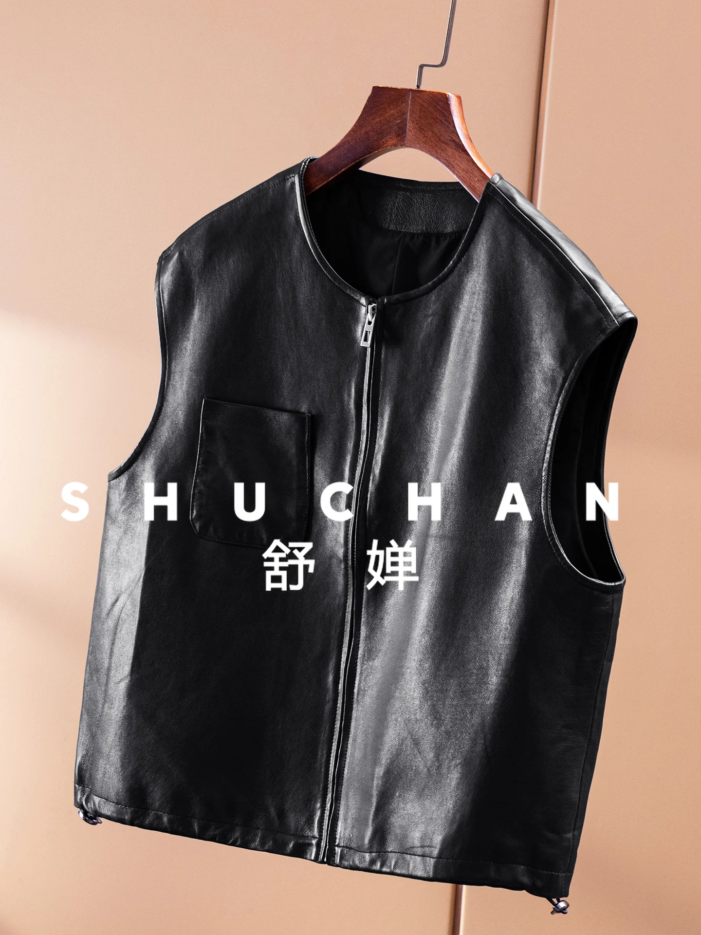 Кожаная куртка из овчины с круглым вырезом - Фотография_4