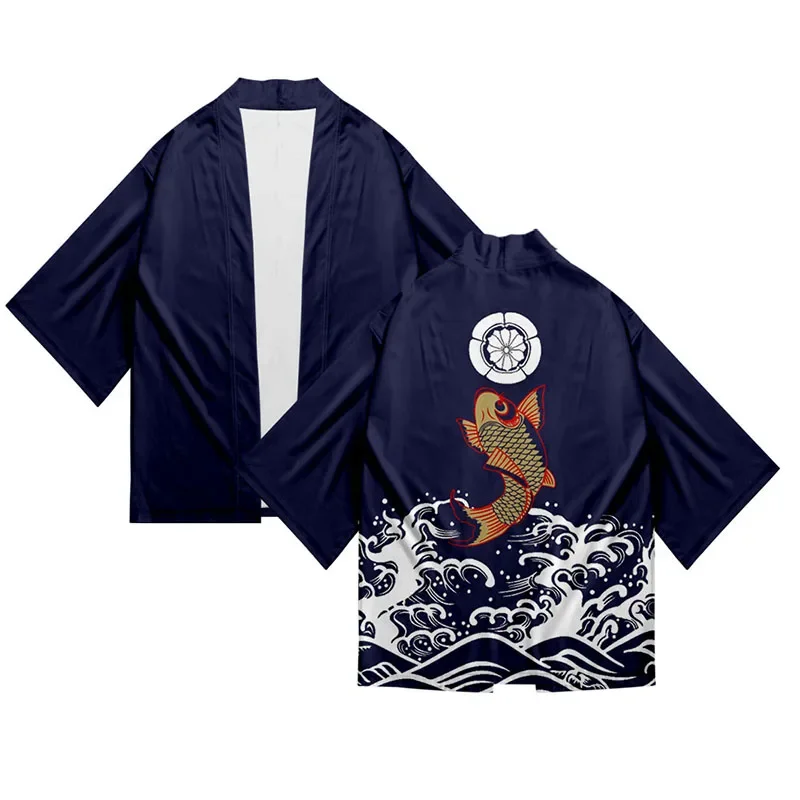 Японское женское кимоно в стиле ukiyoe с рисунком карпа - Фотография_6