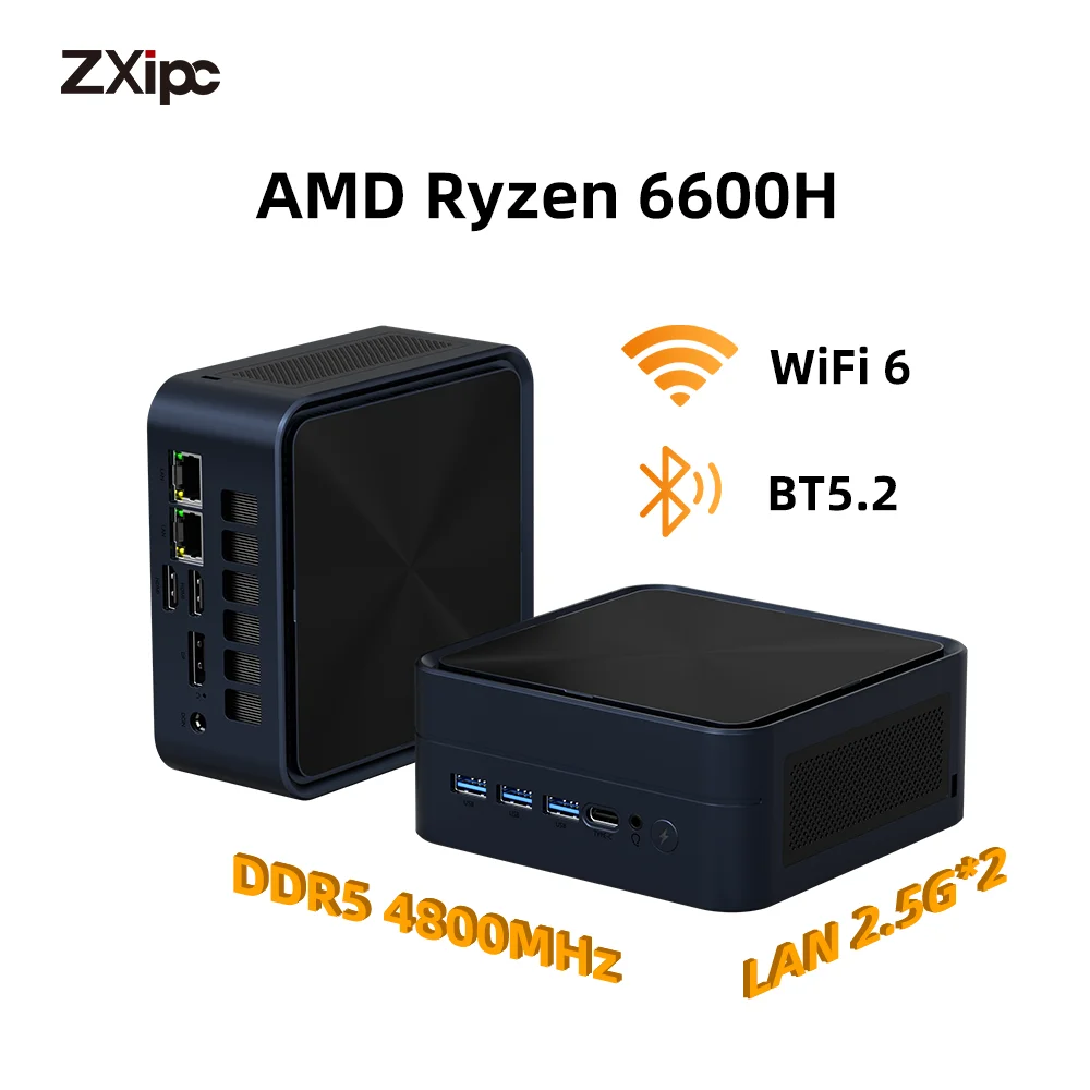 Zxipc nuc amd r5 6600h игровой мини-пк 2 * ddr5 2 * m