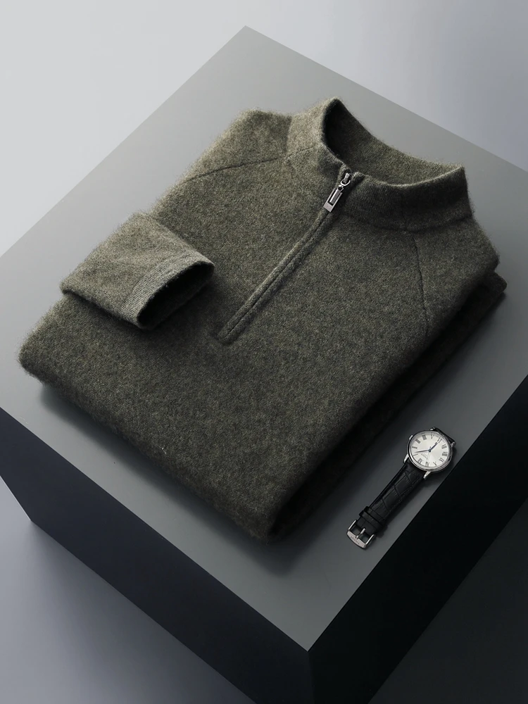 Новый мужской свитер из 100% козьего кашемира с воротником-стойкой - Фотография_3
