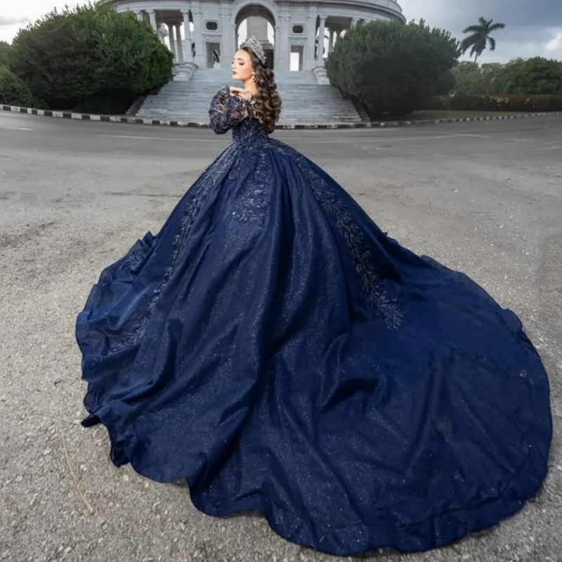 Блестящее темно-синее платье quinceanera - Фотография_5