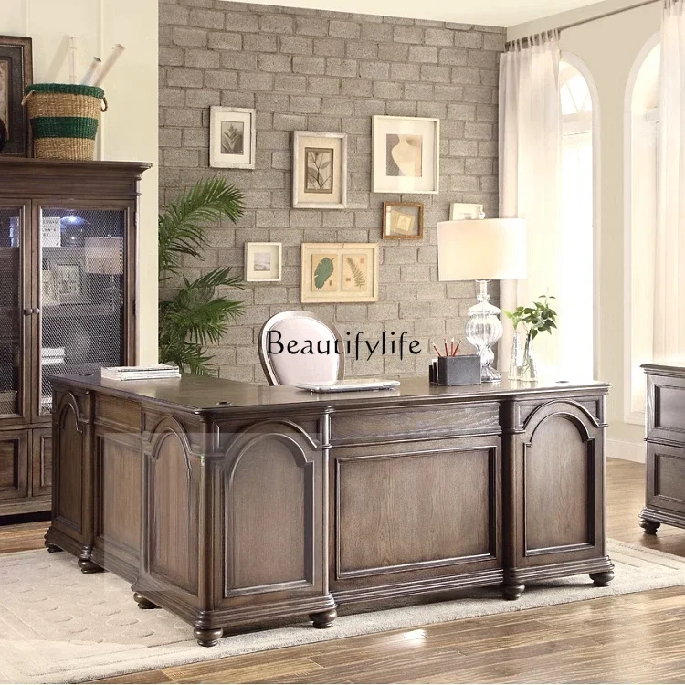 Jj *европейский ретро-старый учебный дубовый угловой стол - Фотография_5