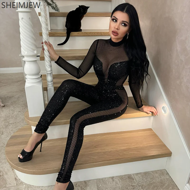 Женский модный сексуальный клубный сетчатый комбинезон для сцены - Фотография_2