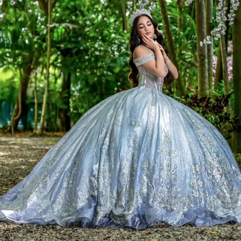 Синее блестящее платье quinceanera - Фотография_3