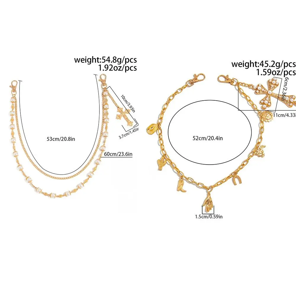 Модная готическая жемчужная поясная цепочка с бусинами и крестиком - Фотография_5