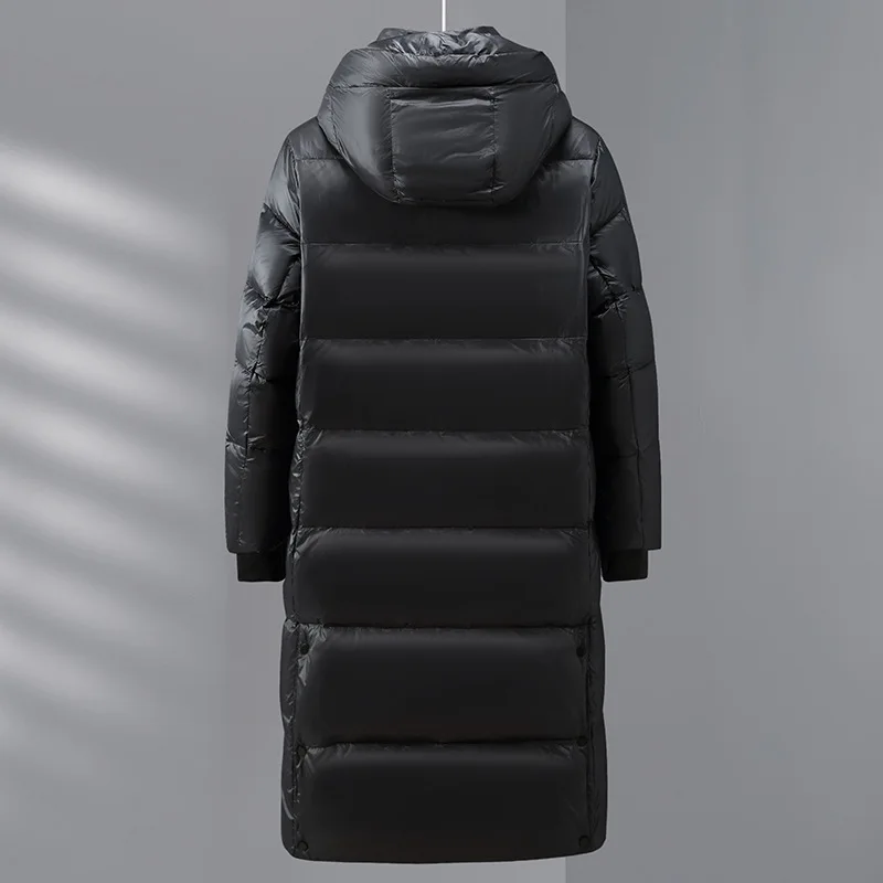 Зимние мужские теплые длинные парки с капюшоном на белом утином пуху - Фотография_4