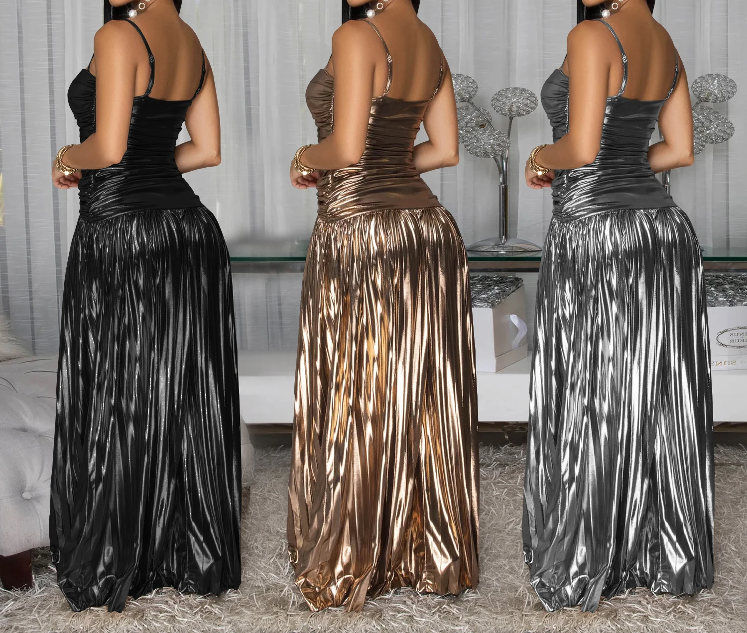 Лето 2022, женское элегантное вечернее платье со вспышкой на бретельках - Фотография_2