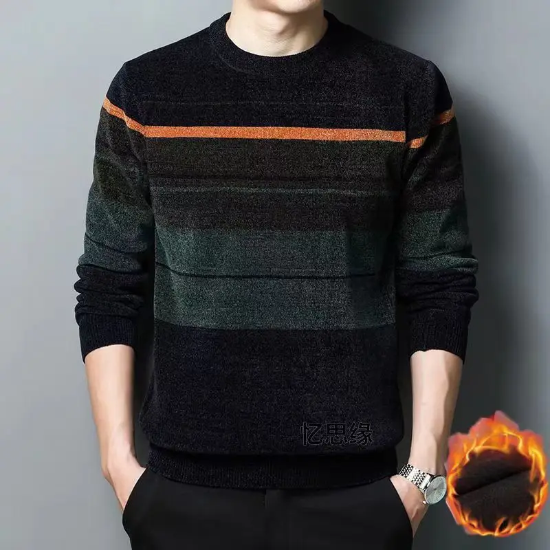 Мужские толстые контрастные лоскутные пуловеры больших размеров