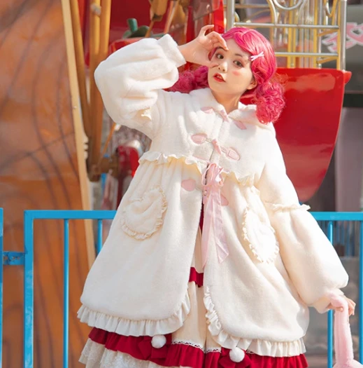 Куртка лолиты, зимняя утолщенная милая куртка с оборками - Фотография_5