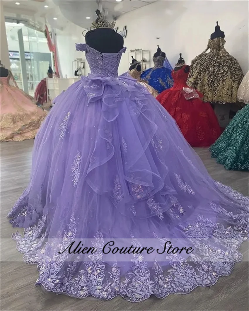 Роскошное фиолетовое тюлевое платье quinceanera 2024 - Фотография_3