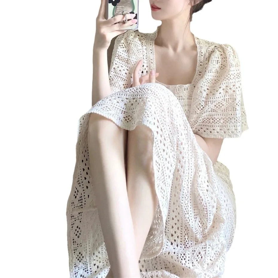 Женское кружевное платье с коротким рукавом - Фотография_5