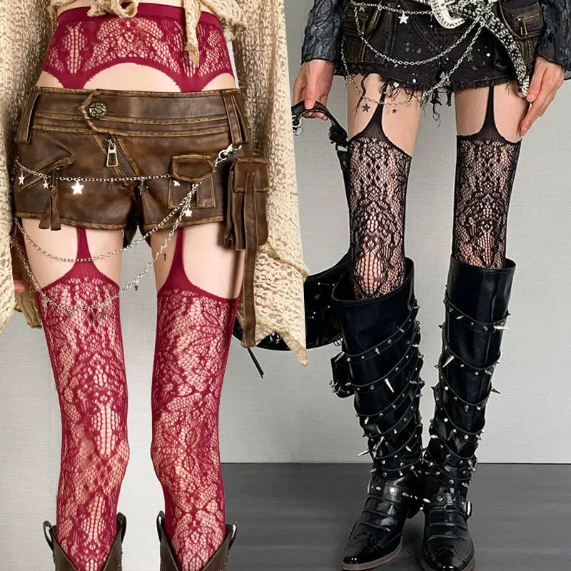 Лолита, милые колготки в стиле панк с цветочным принтом для девочек