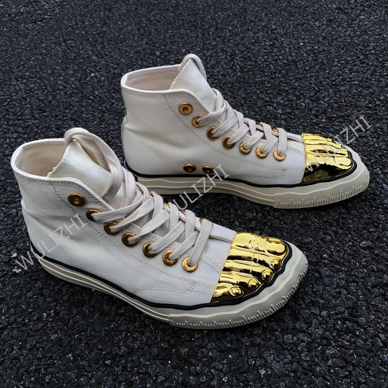 Холщовые кроссовки с золотым металлическим носком - Фотография_3