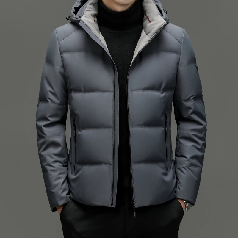 Повседневная мужская теплая куртка на гусином пуху с капюшоном - Фотография_2
