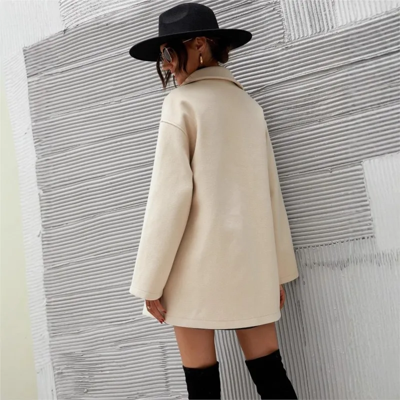 High street модная женская тяжелая шерстяная тканевая куртка - Фотография_4