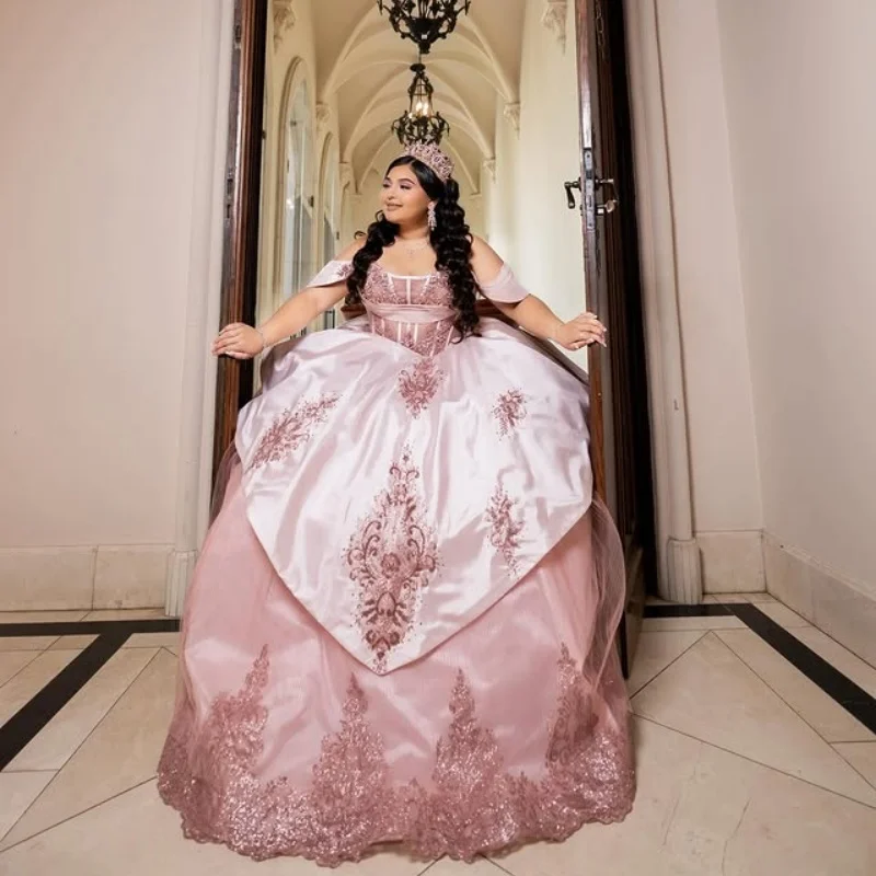 Розовое платье quinceanera с открытыми плечами - Фотография_4
