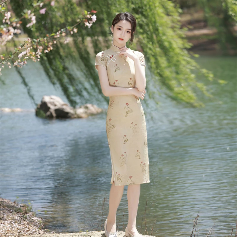 Cheongsam с принтом цвета хаки - Фотография_6