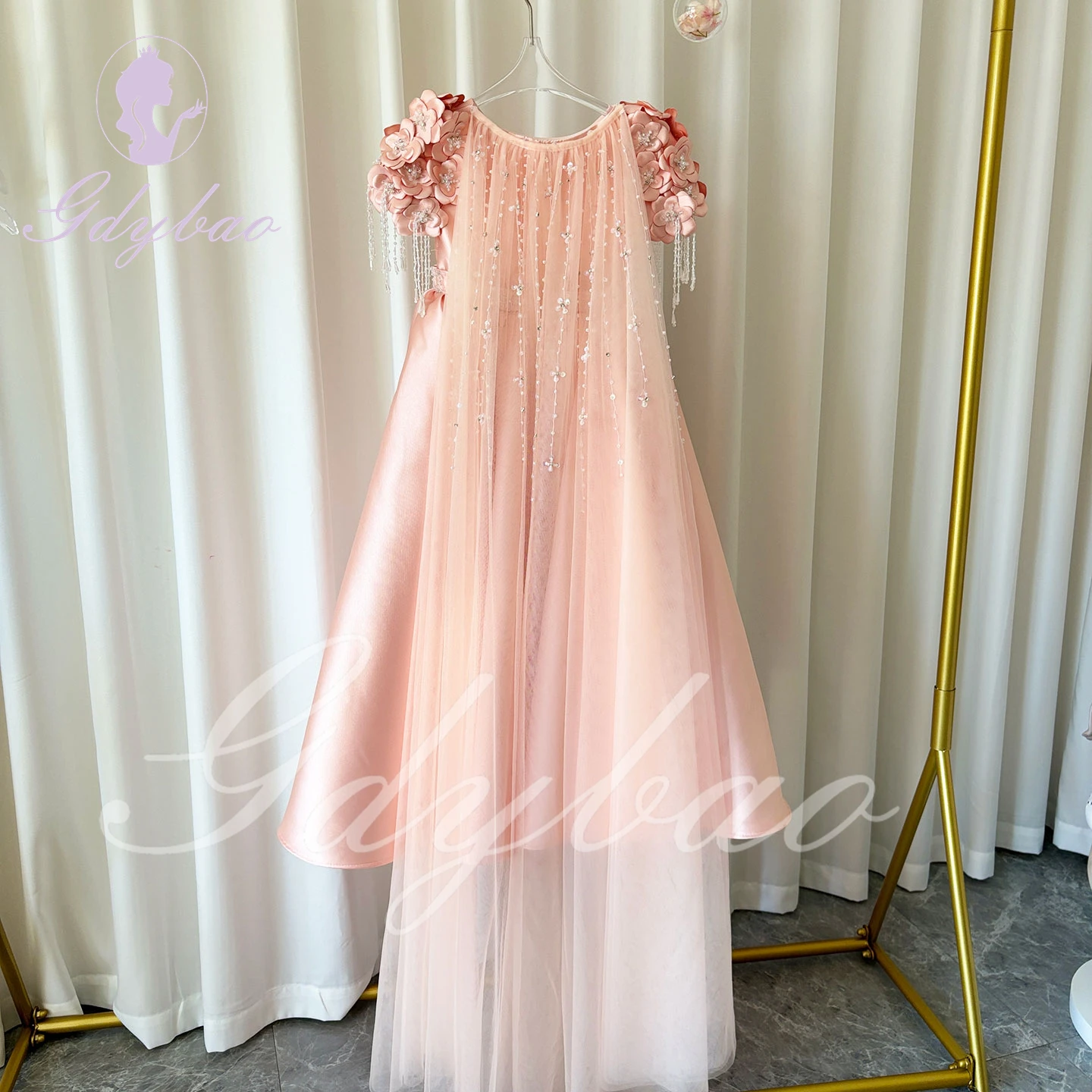 Розовое платье с цветочным узором для девочек на свадьбу - Фотография_6