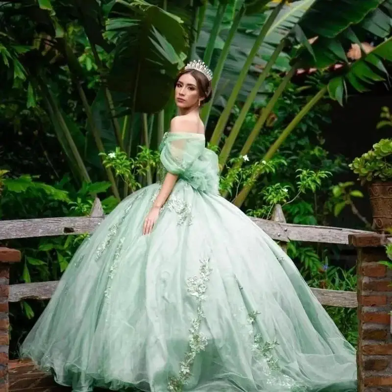 Мятно-зеленый милый халат de quinceanera по индивидуальному заказу - Фотография_3