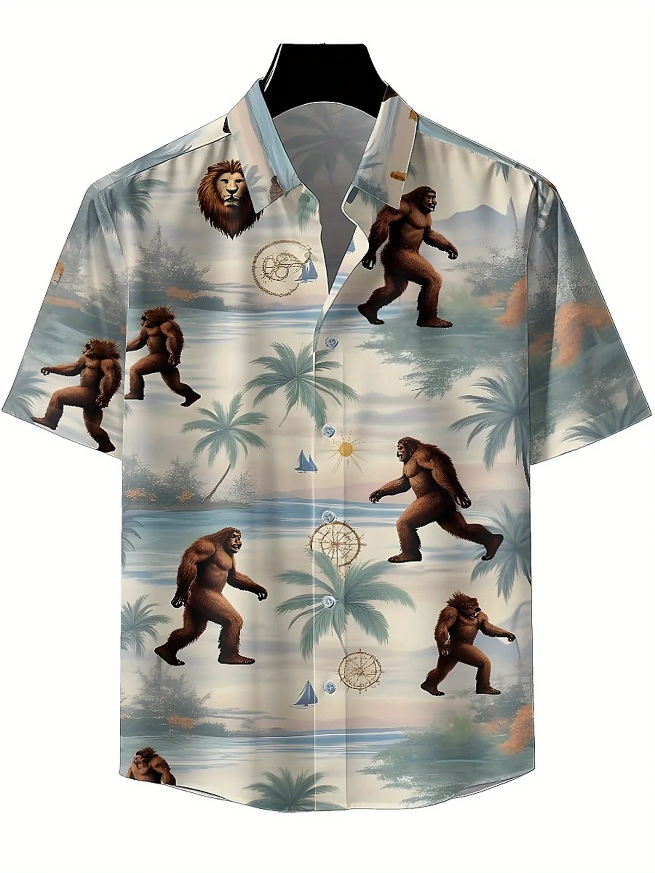 Мужские гавайские рубашки больших размеровsasquatch jungle walk pattern - Фотография_2