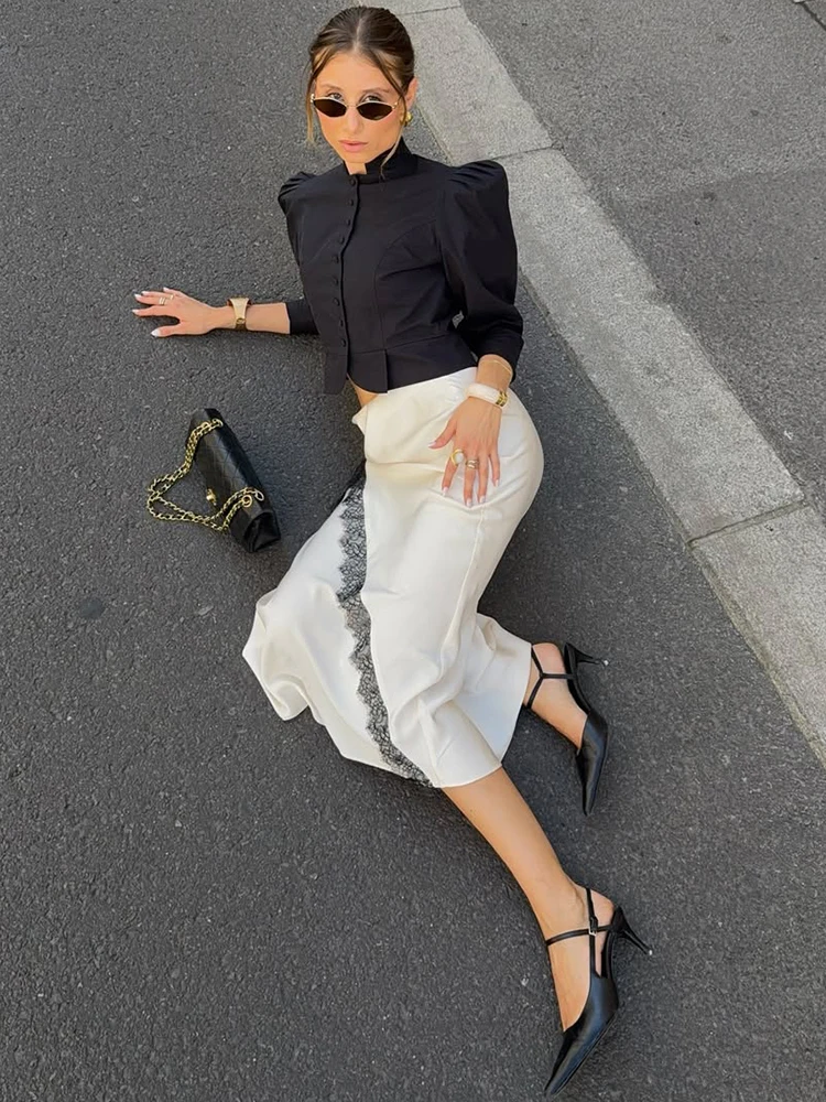 Trendix кружевной укороченный топ и длинная юбка с разрезом - Фотография_5