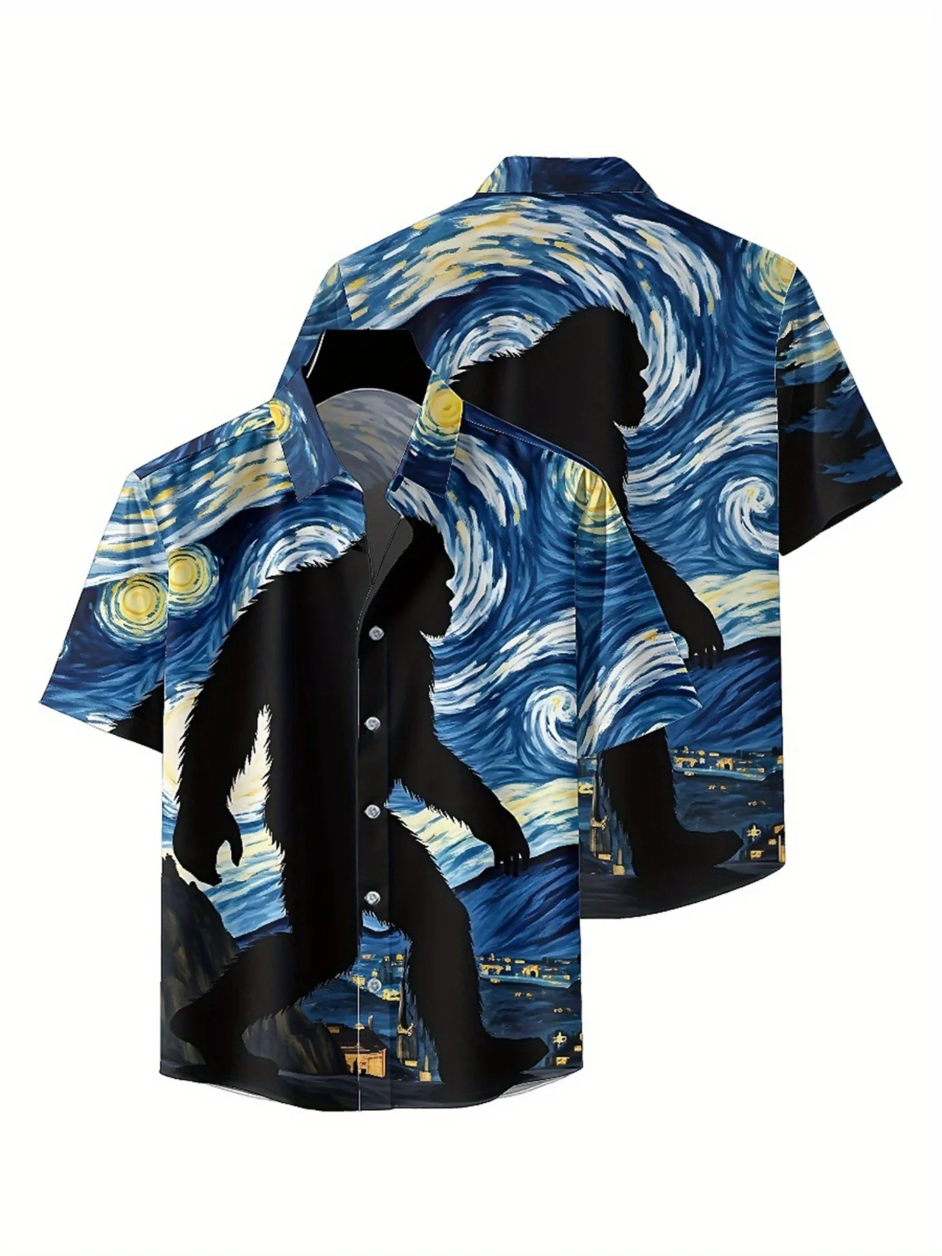Мужские гавайские рубашки больших размеров с рисунком звездной ночи - Фотография_5