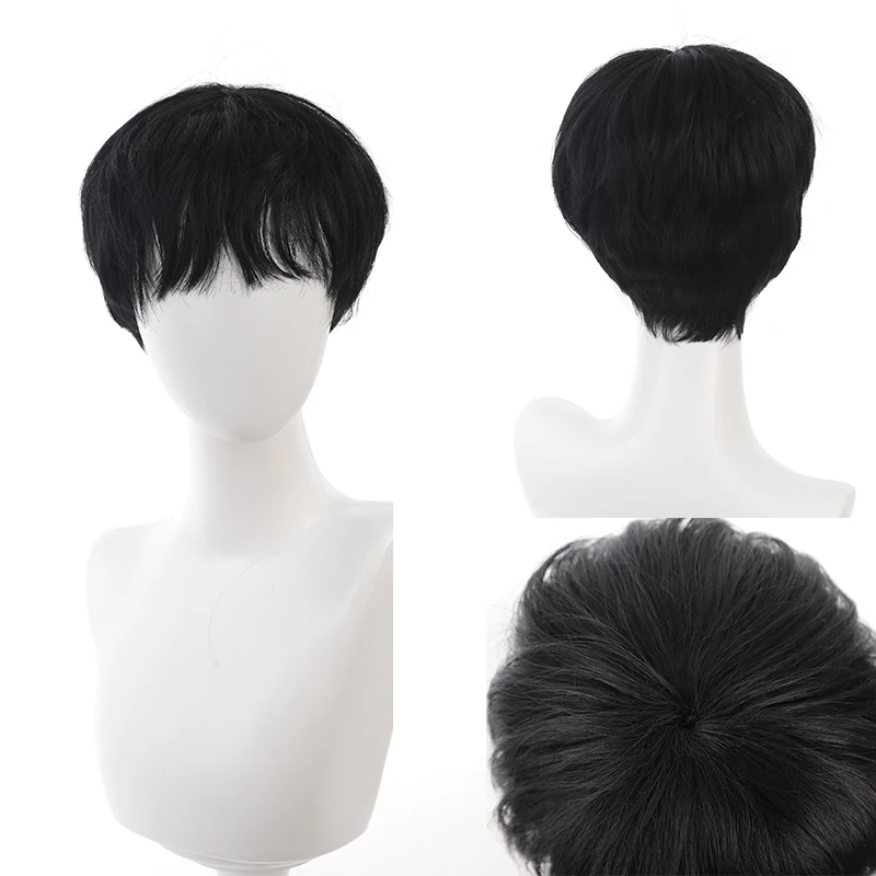 Красивый корейский черный короткий прямой парик для мальчиков - Фотография_5