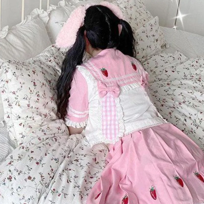 Комплект униформы strawberry jk y2k kawaii lolita - Фотография_3