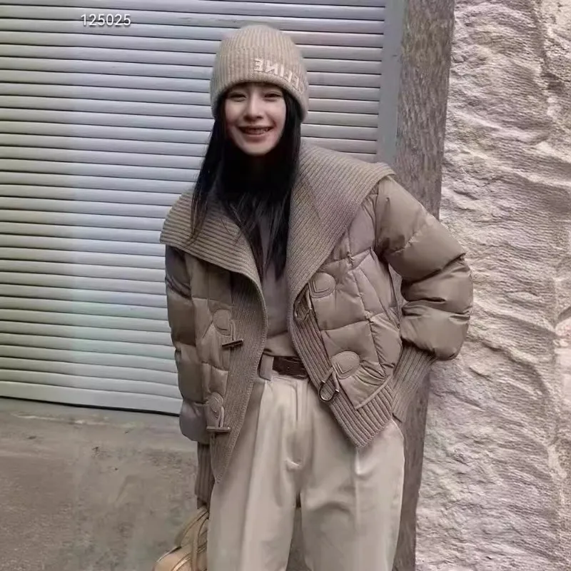 Женский вязаный лоскутный пуховик - Фотография_4