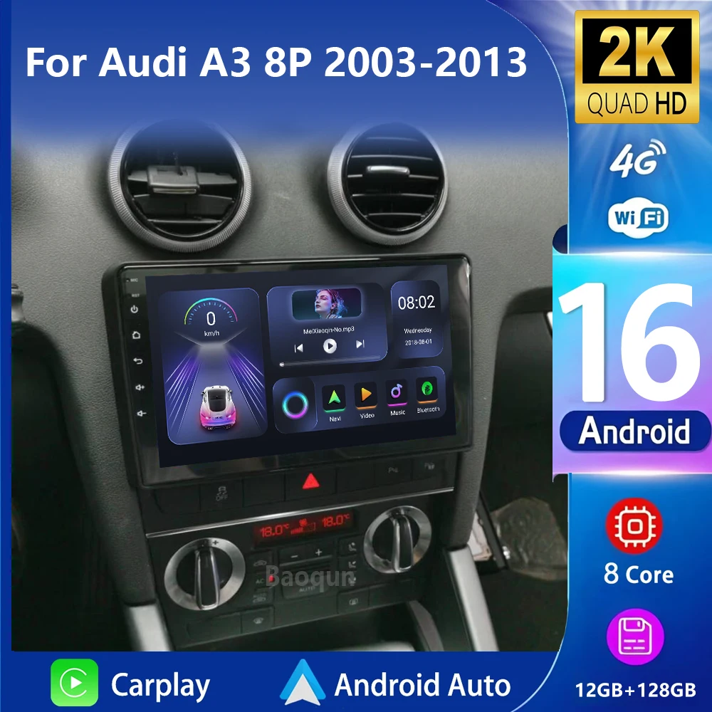Автомобильный радиоприемник android 16 для audi a3 8p 2003-2013